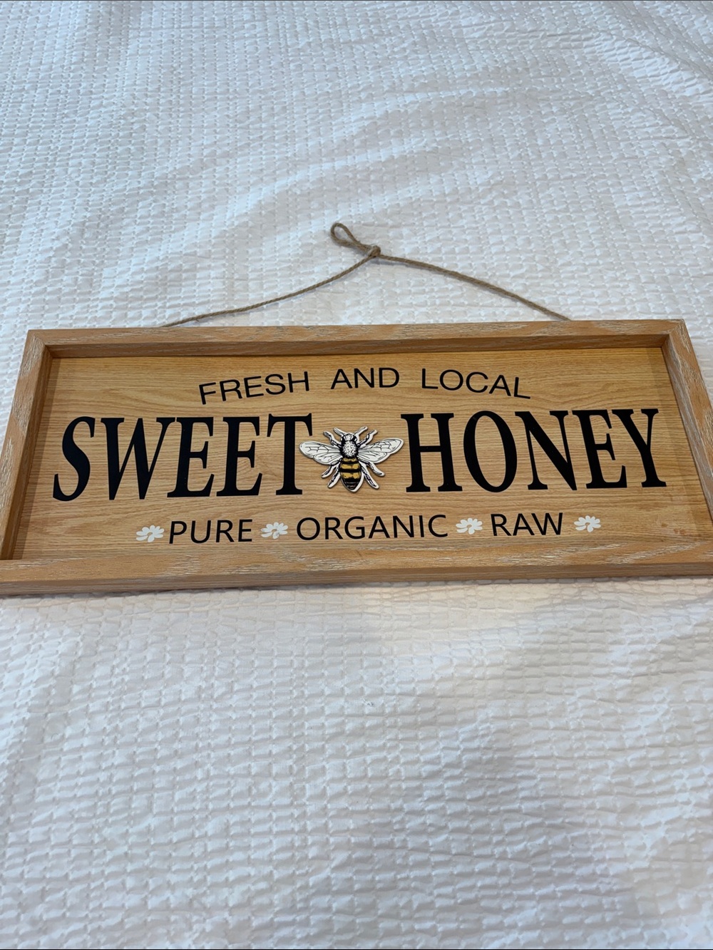 SweetHoney Wood Wall Sign with Bee Accent - Black, Natural Wood, Yellow